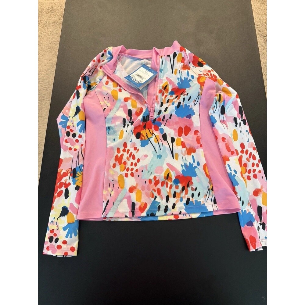 DSG Girls LS Rash Guard Swim Top Coastal Collage Multi Pink NWT L 50 UPF UV